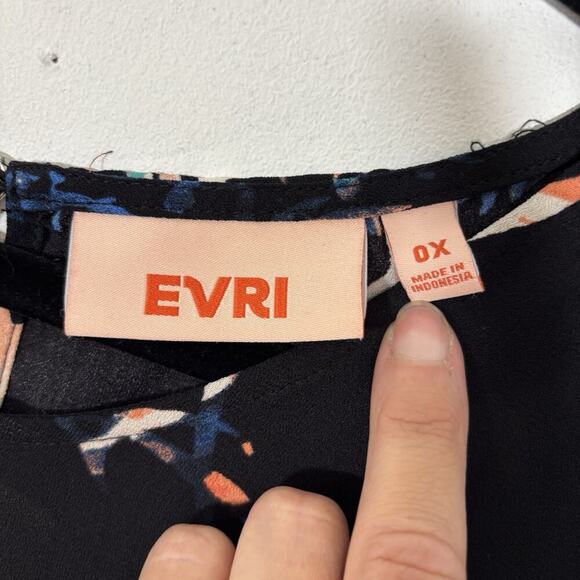 EVRI Plus Size Floral Printed Black Midi Shift Dress Knot Sleeve 0X 14W 16W - Picture 3 of 8